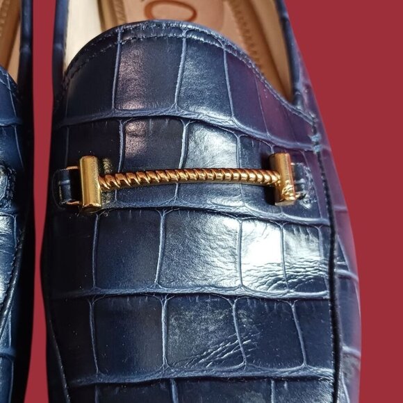Sam Edelman Women Croc- Loafers With Gold Accent Navy Blue 6.5M - Picture 10 of 13